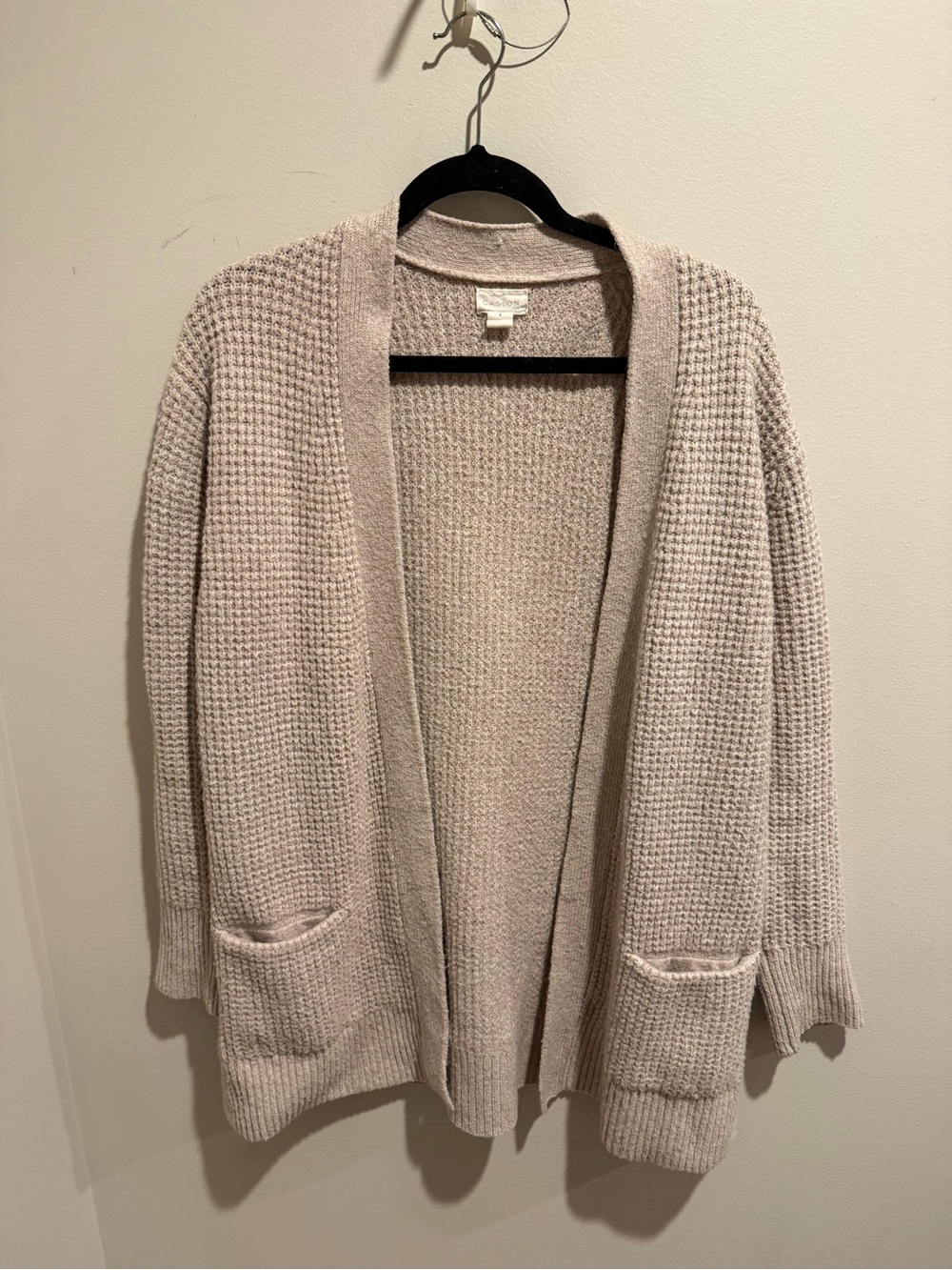 Caslon Open-Front Waffle Knit Cardigan in Light Taupe